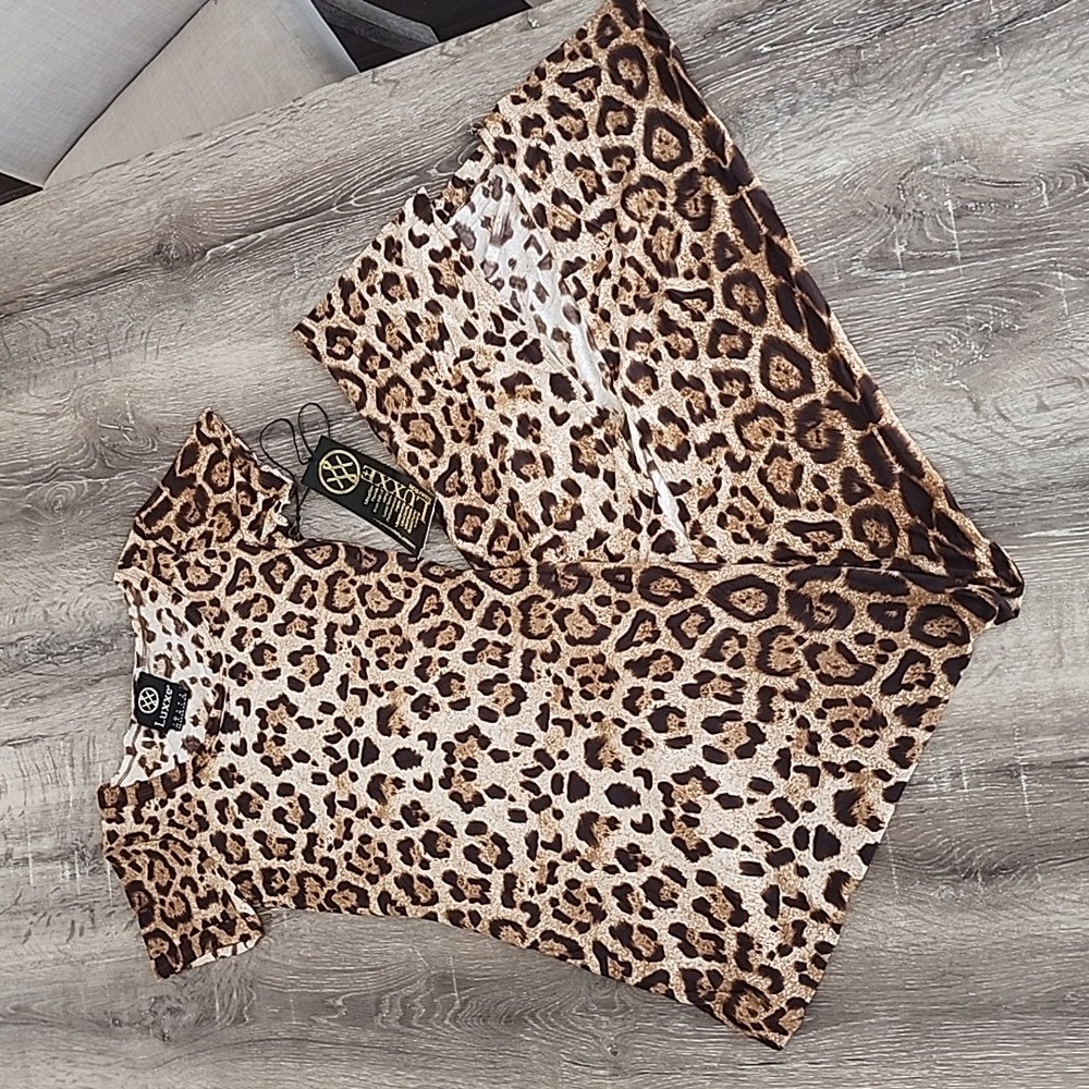 NEW! LUXXE Collection Slimming Apparel Leopard Print Maxi T-Shirt Dress Small